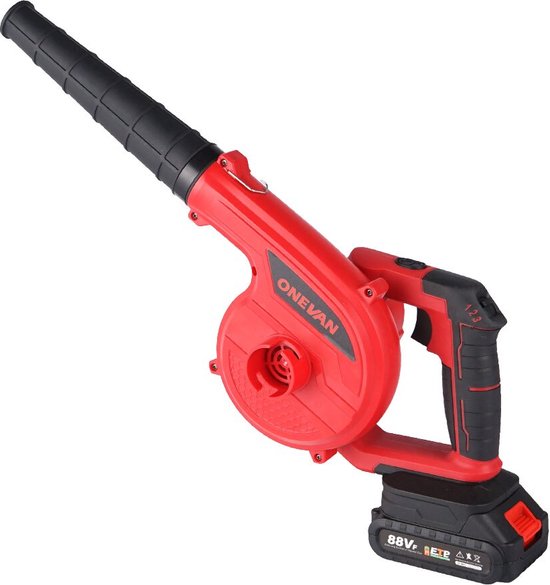 Onevan - Draadloze bladblazer - blaas en zuigfunctie - Elektrische Luchtblazer - 3500W - 9000 mah - 2x batterijen - opvangzak - rood van ONEVAN
