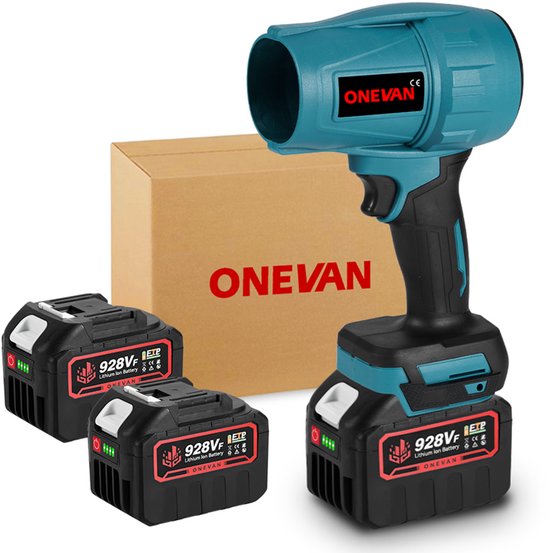 ONEVAN Elektrische Bladblazer - 160 m/s Bladblazer - Handblazer - Borstelloze Bladblazer - met 2x accu en lader - voor het blazen van bladeren, sneeuw en stof in de auto van ONEVAN