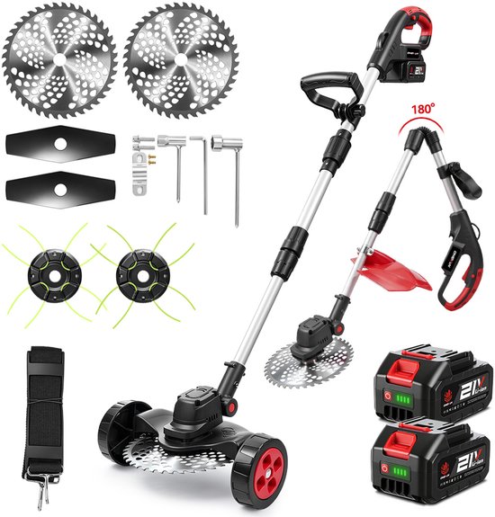 ONEVAN Elektrische Bosmaaier - 23 cm Accu Grastrimmer - Borstelloze Kantenmaaier - Met 2 Accu's - Telescopische steel - Voor Tuin En Erf