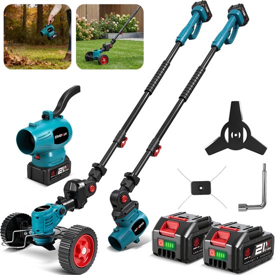 ONEVAN Elektrische Bosmaaier - 3-in-1 Accu Grastrimmer - 200 m/s Bladblazer - Met 2x Accu's - Lichtgewicht - Voor terras, gazon, bladeren en stof