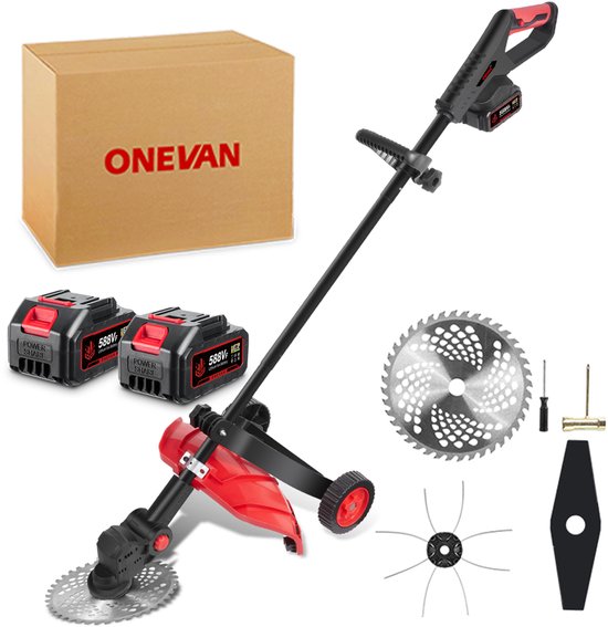 ONEVAN Elektrische Grastrimmer - 1200W Accu Grasmaaier - Borstelloze Trimmer - Opvouwbaar- met 2x Accu’s en Snellader - Voor Tuin & Park van Merkloos	