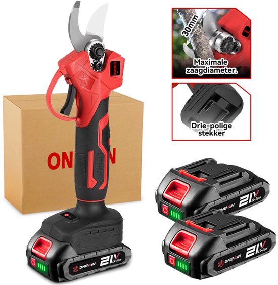 ONEVAN Elektrische Snoeischaar - 30mm Snijdiameter - Takkenschaar - Borstelloze Motor - Accusnoeischaar - met 2x Accu's - Voor Boomgaard, Tuin, Boerderij, Park, Tuinieren van ONEVAN