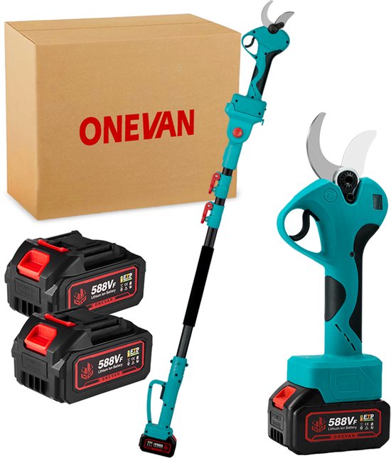 ONEVAN Elektrische Snoeischaar + Telescopische snoeisteel - 45mm Snijdiameter - 2 in 1 Telescopische Snoeischaar - 2m telescopische stee - voor boom- en tuinverzorging van ONEVAN