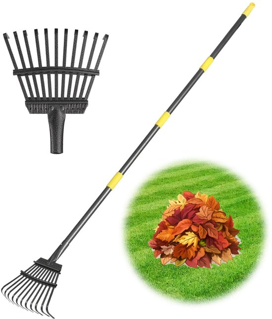 ONF3 - Tuinhark - Kleine hark voor bladeren - Heavy Duty - 70 inch - Verstelbaar stalen handvat - Geschikt voor gazons, tuin, struik, bloembedde...
