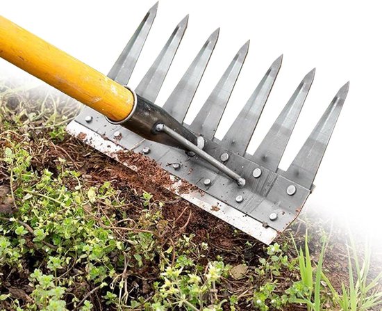Onkruid hark - Tuin gereedschap - Bodem beluchten - Dubbelzijdig ontwerp - 7 tanden - Grijs