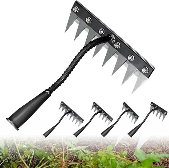 Onkruid hark - Wiedgereedschap bodem losmaken - Tuin onderhouden - Afneembare spike-hark - 10 x 10 x 29.5 cm - Staal van Merkloos	