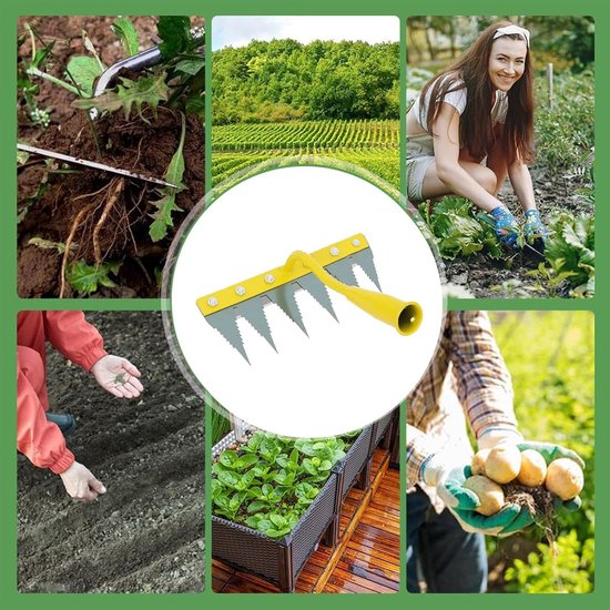 Onkruid hark - Wiedhark Tuinhark - Tuinonderhoud - Roestwerende coating - 6 tanden - Geel