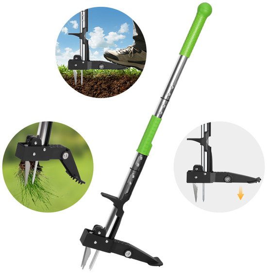 Onkruid verwijderen zonder bukken met deze handmatige onkruidsteker van 100 cm-Groene handgreep van Merkloos	
