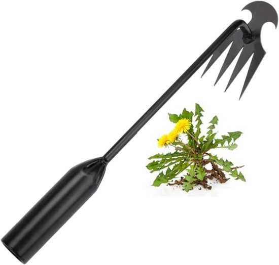 Onkruid Wieden Tool - Hand Wieden Graven - Tuinonderhoud - 4 Scherpe Tanden - 30 cm - Zwart