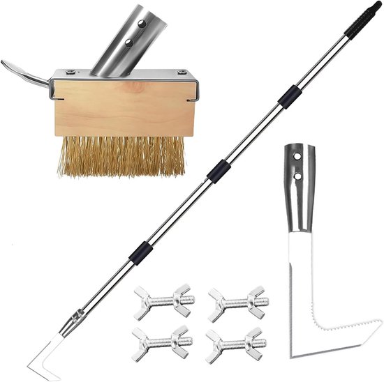 Onkruidbestrijding Set met Voegenkrabber en Voegenborstel, Lange Handgreep van 160 cm, Ideaal voor Tuinieren en Bestrating van Merkloos	