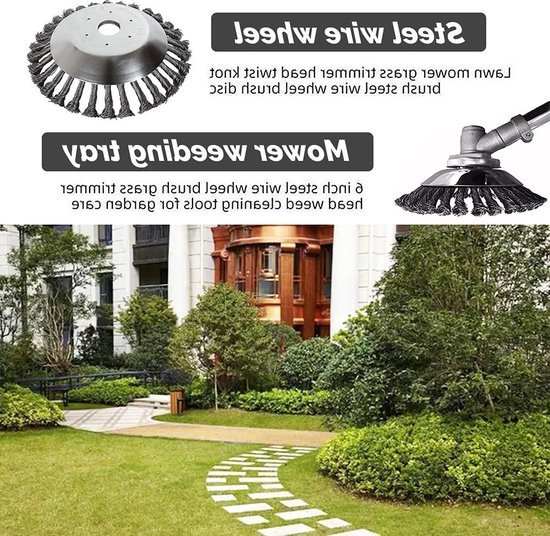 Onkruidborstel 150 x 254 mm kegel - effectieve onkruidtrimmer met 4 adapters - verwijdert onkruid en mos - twist wildkruidborstel (15 cm) Onkruidborstel van Merkloos	