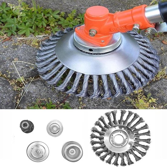 Onkruidborstel 150 x 254 mm voor bosmaaier met 4 adapters - Twist onkruidborstel - Verwijdert moeiteloos onkruid en mos van Merkloos	