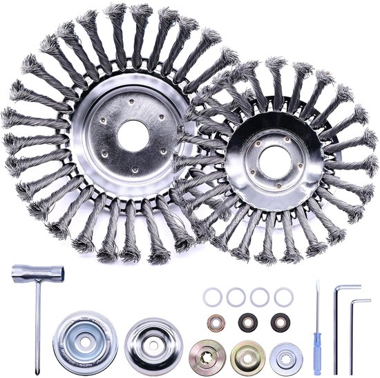Onkruidborstel, Boring van 25,4 mm (8" en 6") - professionele onkruidborstel voor bosmaaier inclusief 16 gereedschappen en adapters van Merkloos	