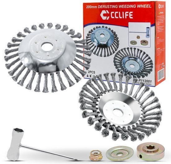 onkruidborstel bosmaaier 2-delig set, wildkruidborstel voor motorsense ronde borstel 200 x 25,4 mm met accessoires