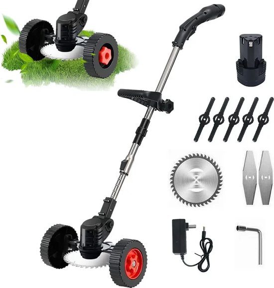 Onkruidborstel Electrisch - Bosmaaier - Grastrimmer - Kantenmaaier - Voegenborstel - Inclusief Accu en Wieltjes van VONROC