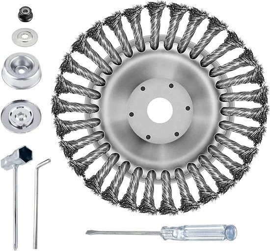 Onkruidborstel Grasmaaier - Grasmaaier Opzetstuk - Onkruid Verwijderen - Roestvrij Staal - 15 cm Diameter - Zilver