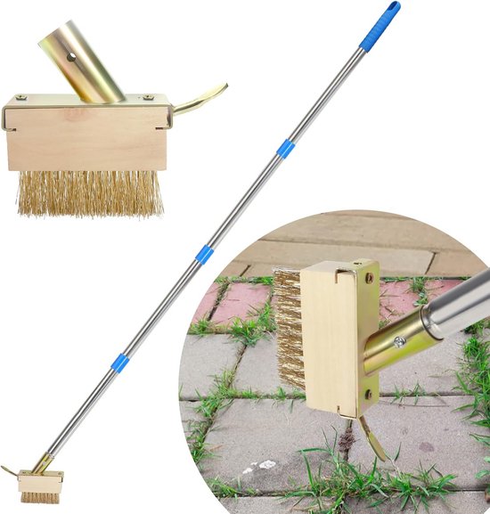 Onkruidborstel met Lange Steel (170 cm) voor Smalle Kieren en Voegen - Inclusief 2 Borstelkoppen van Merkloos	