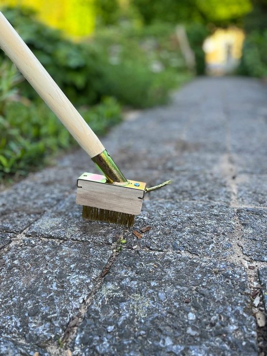 Onkruidborstel met lange steel en schraper voor voegenonderhoud van Kinzo Garden