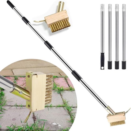 Onkruidborstel met lange steel voor het reinigen van terrassen, blokkering en oprit Patio Remover Tool met schuine draadharen, 152,4 cm bladschraper om onkruid te verwijderen, mosophoping (ZWART) van Merkloos	