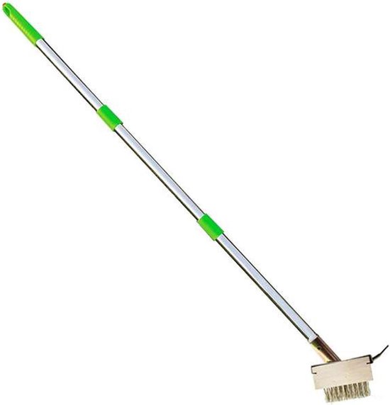 Onkruidborstel met schraper - Voegenreiniger bezem - Terras reinigen - Verstelbare steel - 1.13M - Groen
