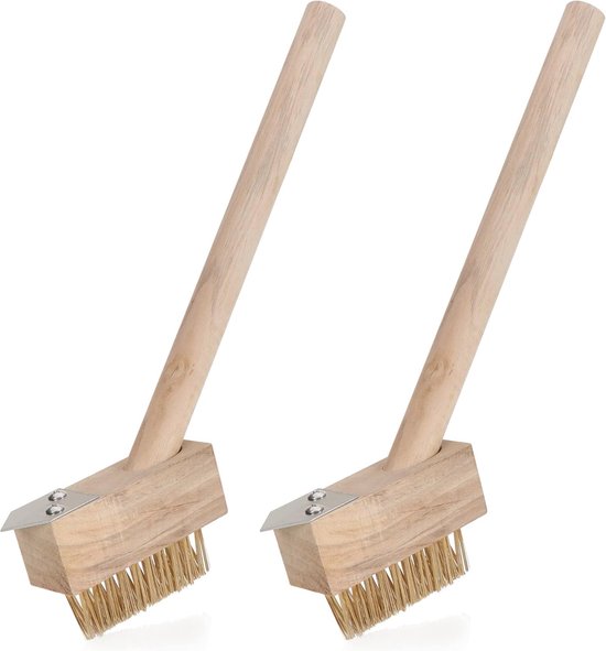 Onkruidborstel met stalen haren en houten steel - 2 stuks voor het verwijderen van onkruid en mos van Kinzo Garden