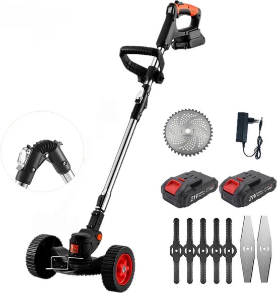 Onkruidborstel - onkruidborstel electrisch - onkruidverwijderaar elektrisch - onkruidborstel machine - bosmaaier - bosmaaier electrisch - kantenmaaier - twee accu's - met wielen - Rood van Merkloos	