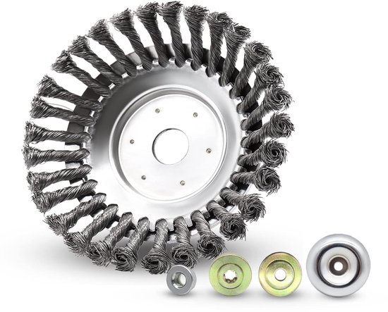 Onkruidborstel, onkruidtrimmer, bosmaaier, 200 x 25,4 mm, kegel, onkruidborstel, met 4 adapters, twist wildkruidborstel, kan onkruid en mos effectief verwijderen (20 cm) van Merkloos	