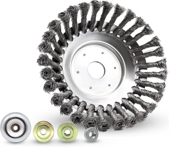 Onkruidborstel - onkruidtrimmer - bosmaaier - 200 x 254 mm - kegel onkruidborstel met 4 adapters - twist wildkruidborstel - onkruid en mos verwijderen - 20 cm . van Merkloos	