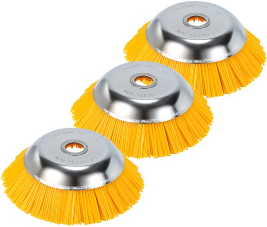 onkruidborstel per 25,4x200mm 8 zoll Nylon - Set van 3 borstels max. toerental 3750 U/min - onkruid verwijderen - onkruidverwijderaar - tuingereedschap - onkruidborstel bosmaaier - opzetstuk van Merkloos	