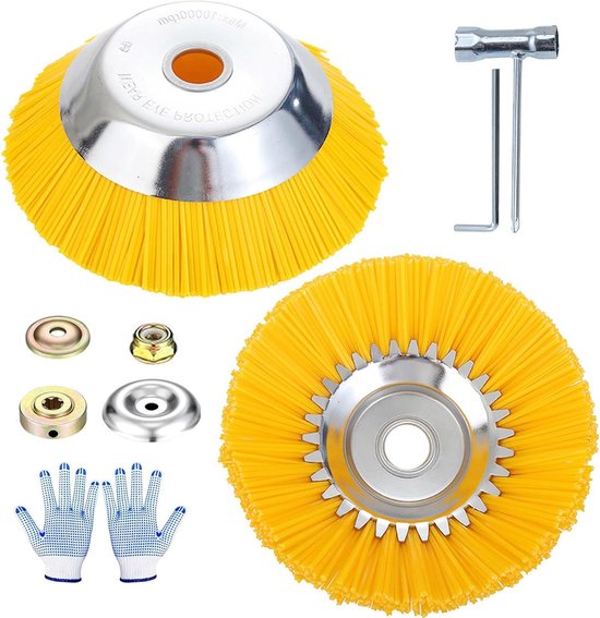 Onkruidborstel Set - Onkruidverwijderaar Bosmaaier - Stoepranden Reinigen - Duurzame Nylon Borstels - 15 cm Opening 25.4 mm - Geel