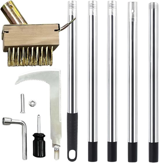 Onkruidborstel Set - Tuingereedschap Set - Terras Reinigen - Verstelbare Handgreep - 41 cm - Zilver