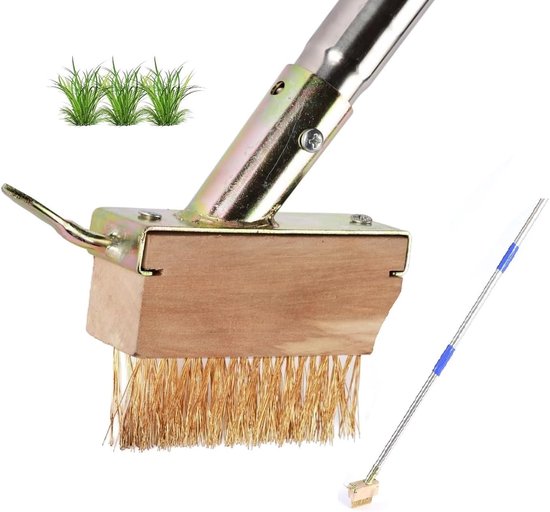 Onkruidborstel Staal - Mosverwijderaar Draadbezem - Terrassen Reinigen - Met Bladschraper - 160 cm Lengte van Merkloos	
