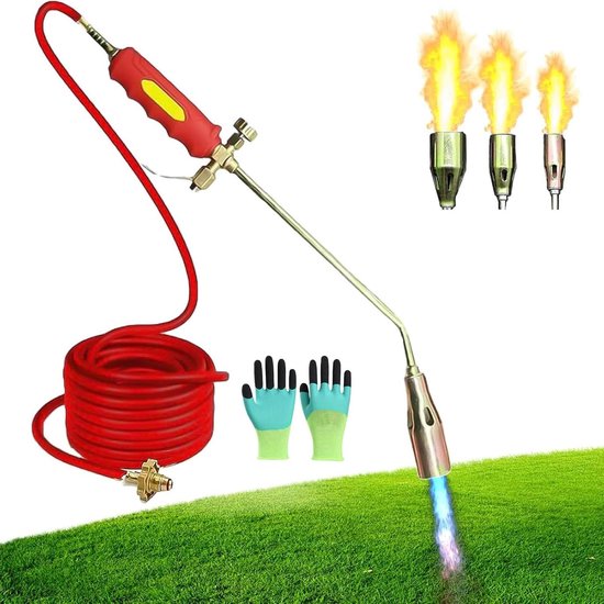Onkruidbrander Gasbrander - Tuinbrander Vlammenwerper - Onkruid Verwijderen - Hoge Output Vlam - 5 meter slang - Zwart