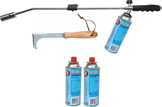 Onkruidbrander / onkruidverdelger op gas + 3x gasbus en gratis onkruidkrabber van Kinzo