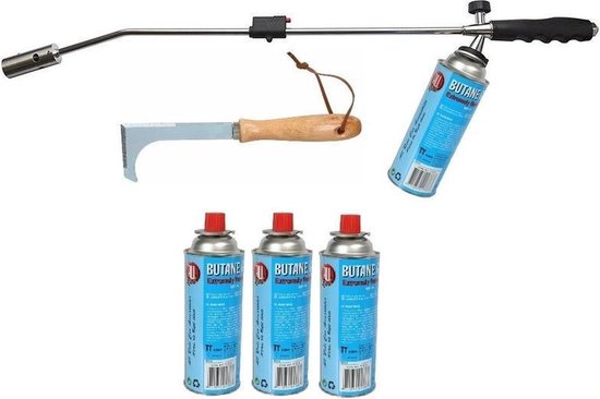 Onkruidbrander / onkruidverdelger op gas + 4x gasbus en gratis onkruidkrabber van Kinzo