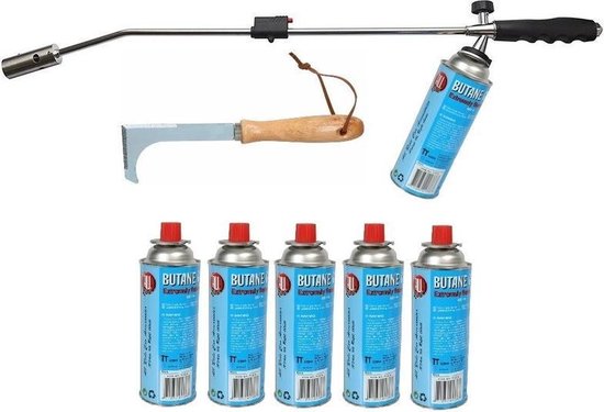 Onkruidbrander / onkruidverdelger op gas + 6x gasbus en gratis onkruidkrabber van Kinzo