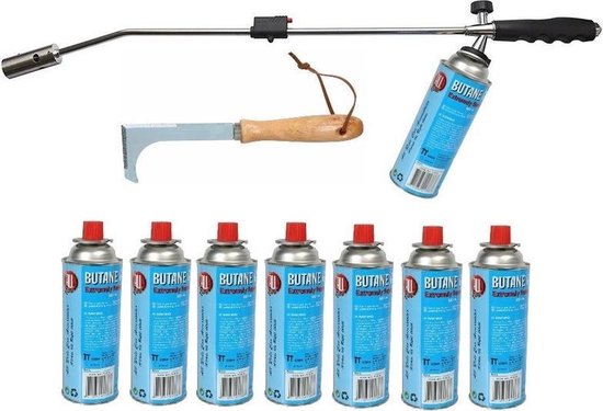 Onkruidbrander / onkruidverdelger op gas + 8x gasbus en gratis onkruidkrabber van Kinzo