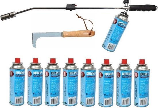 Onkruidbrander / onkruidverdelger op gas + 9x gasbus en gratis onkruidkrabber van Kinzo