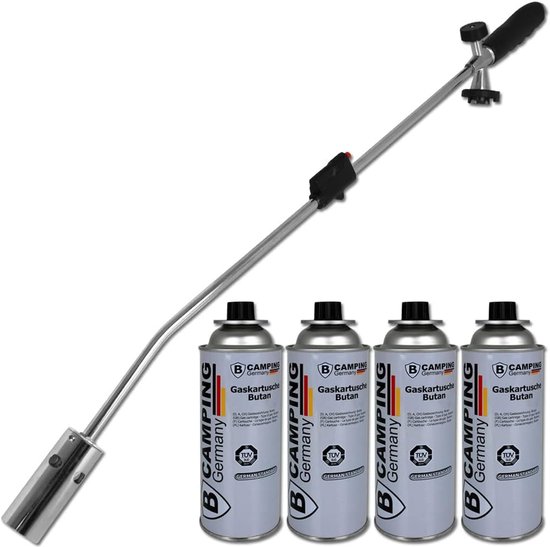 Onkruidbrander Set - Gasbrander Vlammenwerper - Onkruid Verwijderen - Inclusief 4 Gaspatronen - 80 cm Lengte - Zilver van Merkloos	