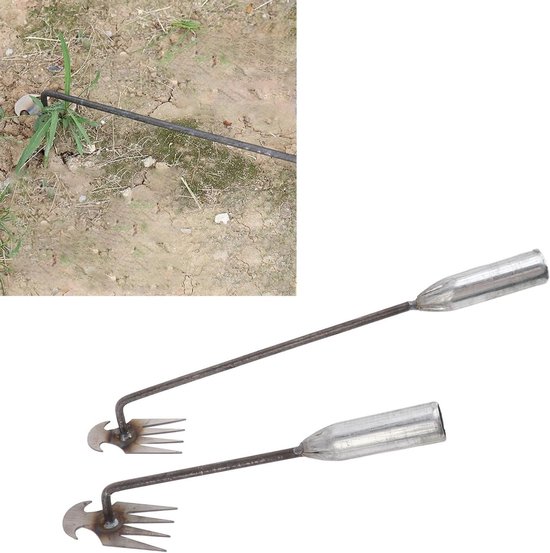 Onkruidgereedschap: 2-delig Handgereedschap voor Tuinwieden en Onkruidverwijdering met Metalen Handschoffel - Tuingereedschap met 4 Tanden.