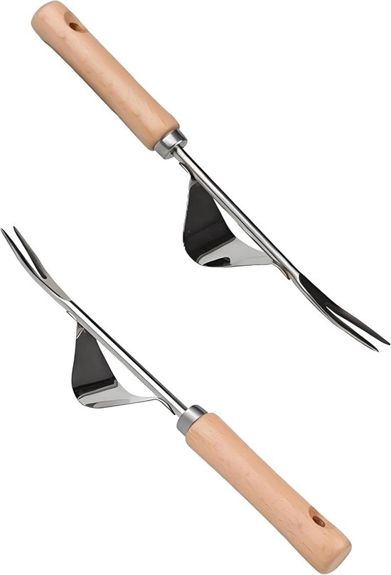 Onkruidgereedschap Tuin - Onkruidverwijderaar - Onkruid Verwijderen - Ergonomisch Houten Handvat - 30.5 cm - Zilver
