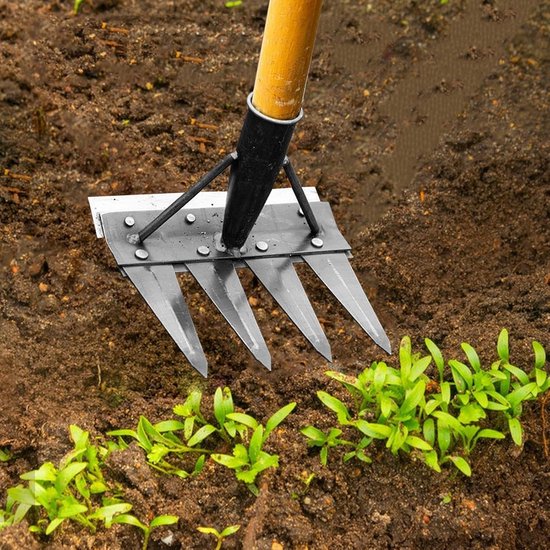Onkruidgereedschap - Tuinhark - Onderhoud tuin - Ergonomisch ontwerp - 4 tanden - Metaal