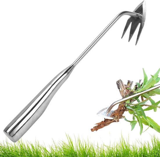 Onkruidgereedschap - Wortelplukker grastrekker - Gazon onderhouden - Drietandige structuur - 48 x 5 x 5 cm - Zilver van Merkloos	