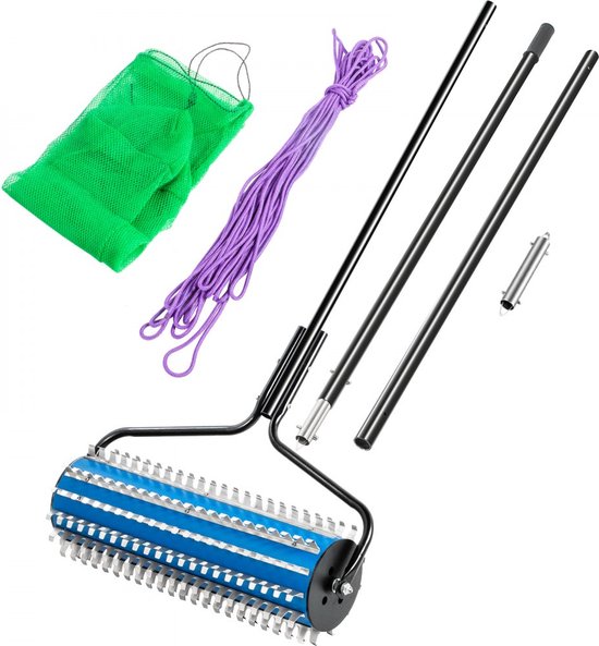 Onkruidhark Aluminium Rolhark 365x60x15 cm Hark Dode Bladeren Bladhark Groot Hoofd Tuinhark Afneembare Paal voor Onkruid Wieden Harken Algen Dode Bladeren Vijvers Meren Zwembaden Waterplaatsen van DeWit