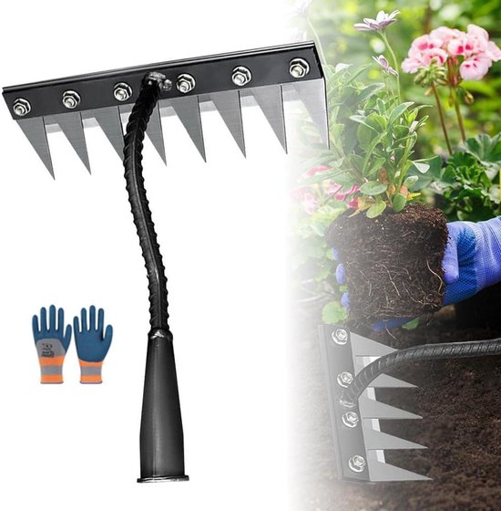 Onkruidhark Handmatig - Gazon Harken - Tuin Onderhoud - 5 tot 8 Tanden - 17.5 cm Breed - Zwart