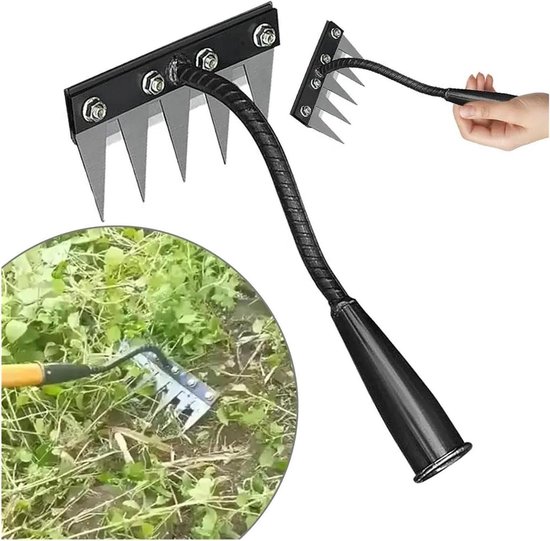 Onkruidhark Koolstofstaal - Tuinhark Wieden - Onkruid Verwijderen - Solide Constructie - 8 Tanden - Grijs