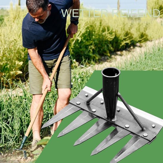 Onkruidhark Mangaanstaal - Tuinhark Wieden - Tuinonderhoud - Dubbelzijdig Ontwerp - 5 Tanden - Zwart