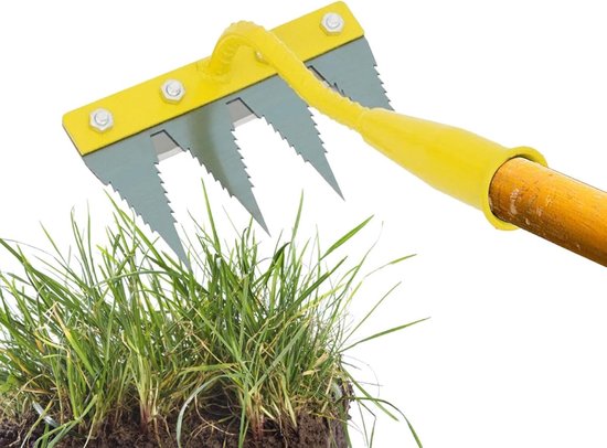 Onkruidhark - Onkruidsteker - Tuinonderhoud - Robuuste metalen constructie - 4 tanden - Geel