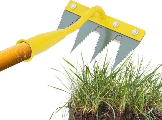 Onkruidhark - Onkruidverwijderaar Wieden - Tuinonderhoud - Robuuste Bodempenetratie - 4 Tanden - Geel Zilver