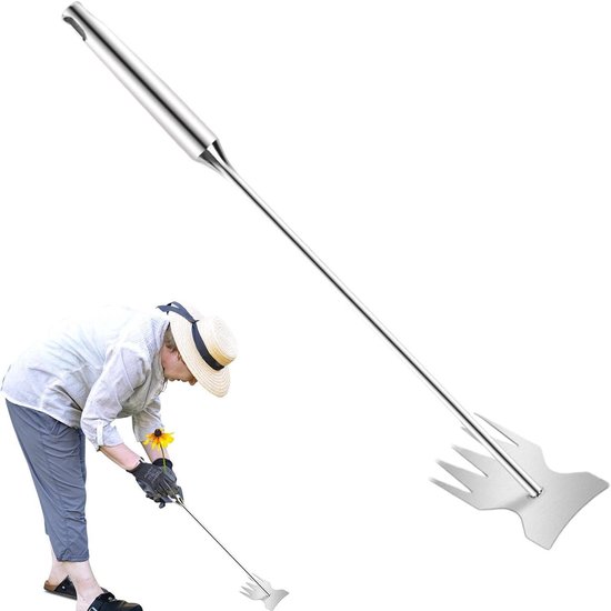 Onkruidhark Tuin - Wortelgereedschap Schoffel - Onkruid Verwijderen - Verlengde Handgreep - 32 cm - Zilver